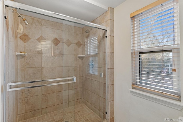 bathroom featuring a shower stall and a healthy amount of sunlight