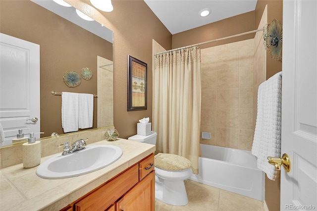 6696 S Quail Ct, Littleton, CO 80127 - bathroom featuring vanity, tile patterned floors, and shower / bathtub combination with curtain