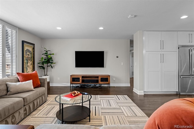 living room with dark hardwood / wood-style floors and plenty of natural light