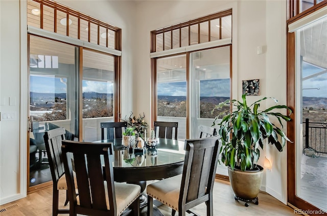 dining room with wood finished floors, visible vents, and baseboards