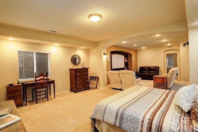 14200 W 86th Pl, Arvada, CO 80005 - bedroom with arched walkways, carpet flooring, baseboards, and recessed lighting