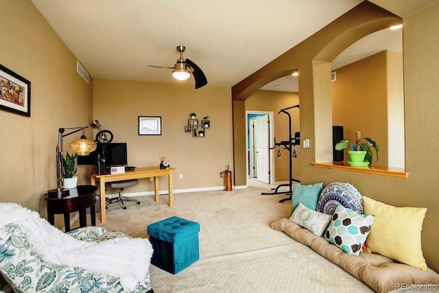 14200 W 86th Pl, Arvada, CO 80005 - carpeted office space featuring arched walkways, a ceiling fan, and baseboards
