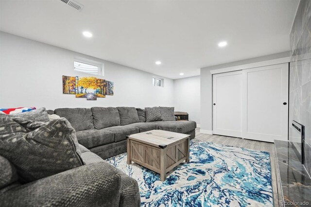 living room with hardwood / wood-style flooring