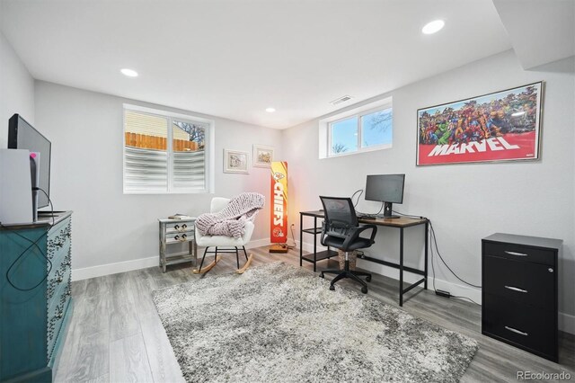 office space featuring wood-type flooring