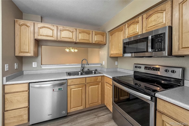 1419 Red Mountain Dr Unit 126, Longmont, CO 80504 - kitchen with appliances with stainless steel finishes, light wood finished floors, a textured ceiling, and light countertops
