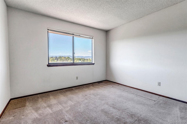 unfurnished room featuring light carpet and a textured ceiling