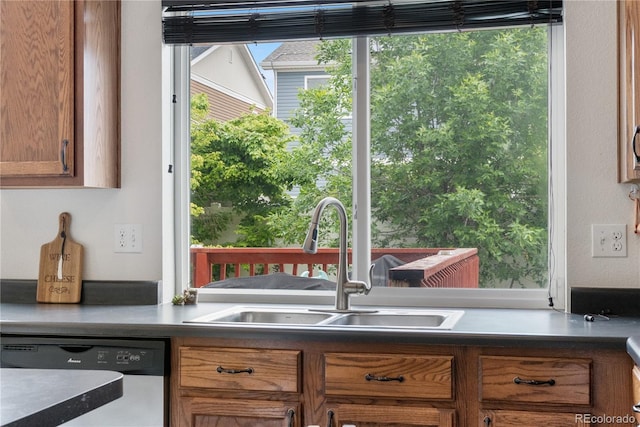 5536 Kirk St, Denver, CO 80249 - kitchen featuring dishwasher, a sink, and brown cabinetry