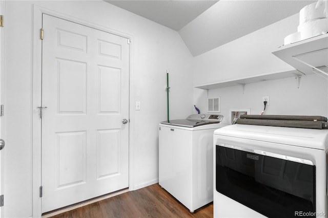 5536 Kirk St, Denver, CO 80249 - laundry area with washing machine and clothes dryer and dark wood-type flooring