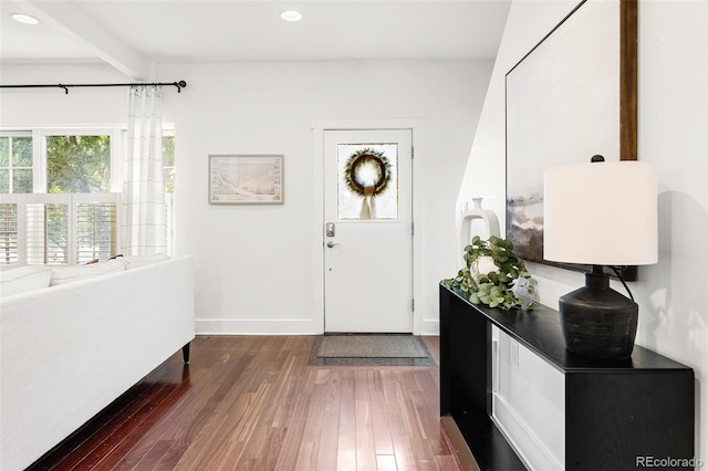 623 S Logan St, Denver, CO 80209 - foyer entrance with hardwood / wood-style flooring, recessed lighting, and beam ceiling