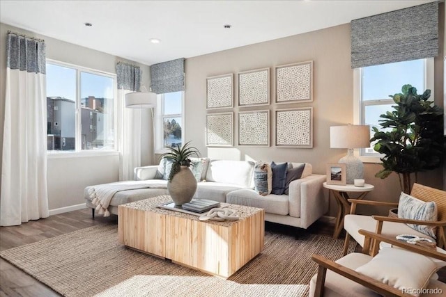 living room featuring baseboards and wood finished floors