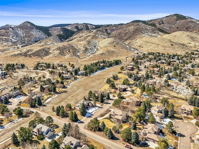 bird's eye view featuring a residential view and a mountain view