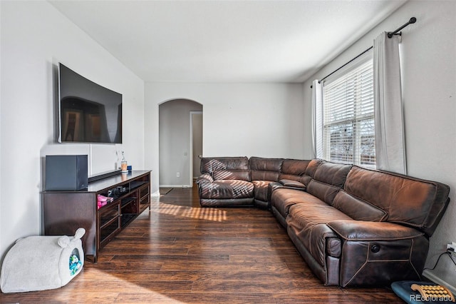 living room featuring dark hardwood / wood-style floors