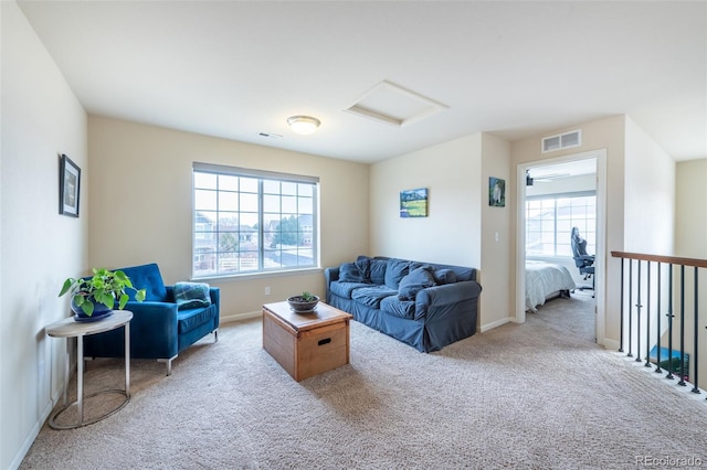 living room with light carpet