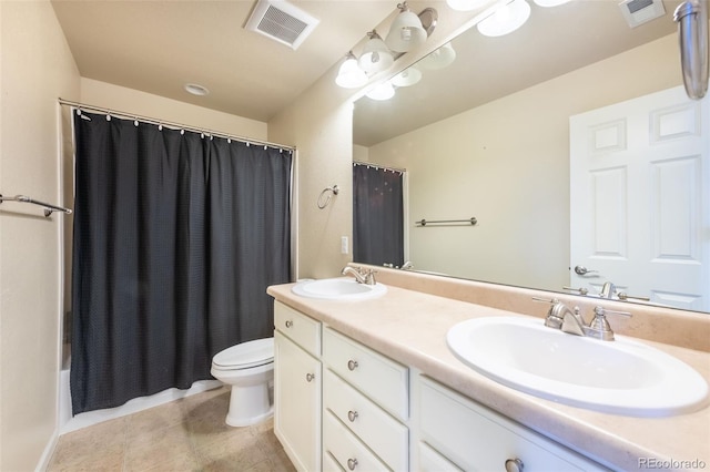 full bathroom with vanity, toilet, and shower / tub combo