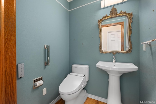 bathroom featuring hardwood / wood-style floors, toilet, and sink