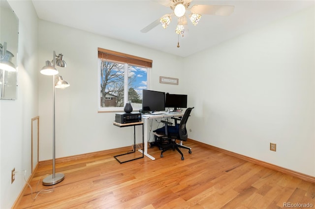 6545 Union St, Arvada, CO 80004 - home office with baseboards, ceiling fan, and wood finished floors