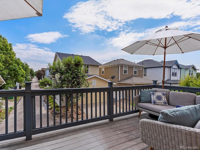 8450 E 29th Ave, Denver, CO 80238 - wooden deck featuring a residential view and outdoor lounge area
