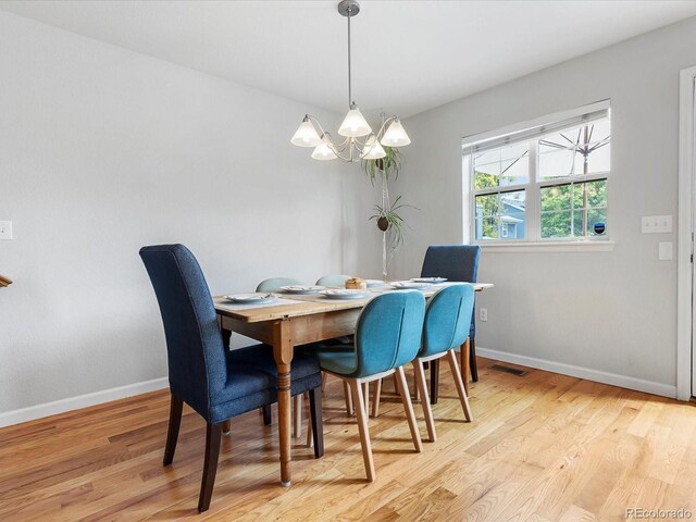 8450 E 29th Ave, Denver, CO 80238 - dining room with a chandelier and light wood-style flooring