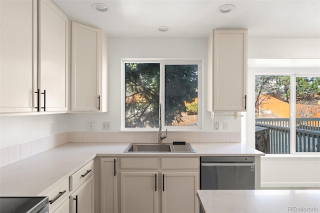 kitchen with white cabinetry, sink, and stainless steel dishwasher