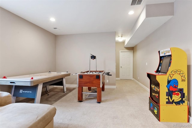 10995 Quintero St, Commerce City, CO 80022 - rec room with light colored carpet, baseboards, and recessed lighting