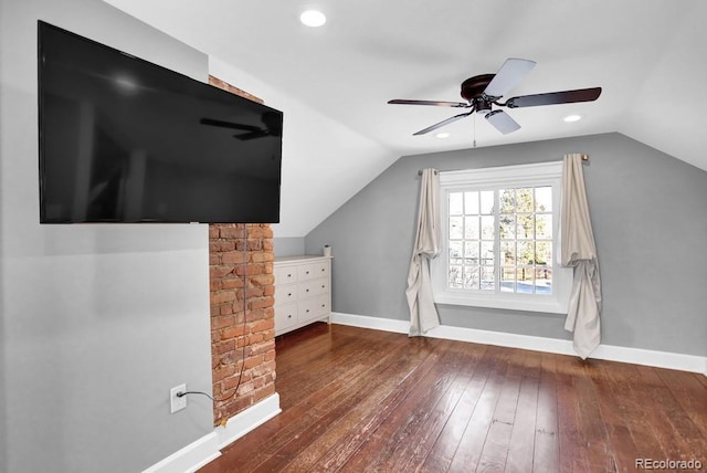 5725 W Mississippi Ave, Lakewood, CO 80226 - bonus room with vaulted ceiling, hardwood / wood-style floors, baseboards, and ceiling fan