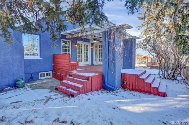 5725 W Mississippi Ave, Lakewood, CO 80226 - view of front facade with french doors, a deck, and stucco siding