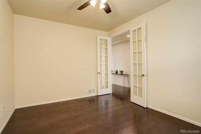 13351 Olive Way, Thornton, CO 80602 - empty room featuring french doors, dark wood-type flooring, baseboards, and a ceiling fan