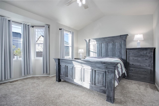 25525 E 1st Ave, Aurora, CO 80018 - bedroom featuring lofted ceiling, carpet flooring, and ceiling fan
