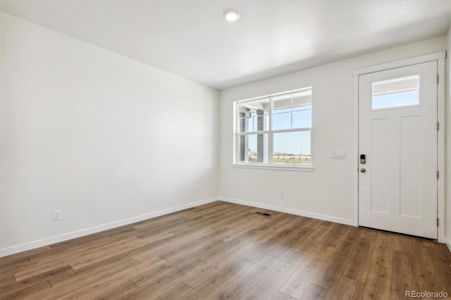 entryway with plenty of natural light and light hardwood / wood-style floors