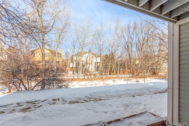 view of yard layered in snow