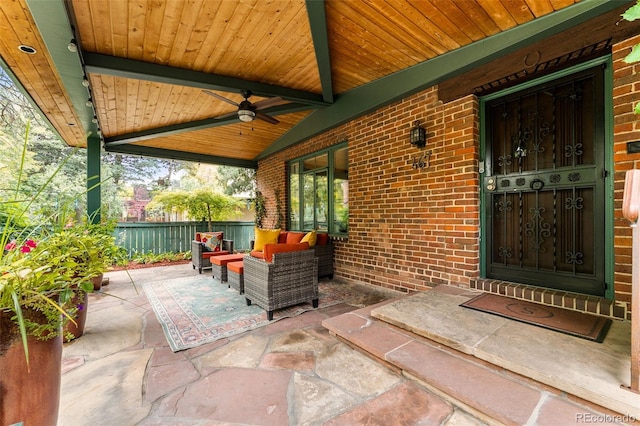 view of patio / terrace with ceiling fan and outdoor lounge area