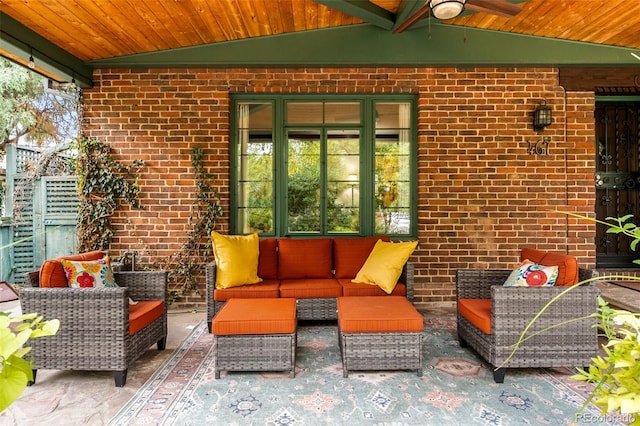 view of patio / terrace with ceiling fan and outdoor lounge area