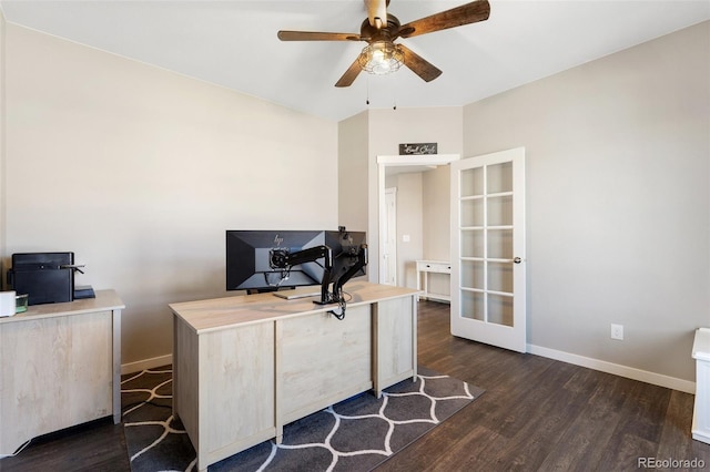 8235 Ryegate Way, Colorado Springs, CO 80908 - office space with dark wood-style floors, ceiling fan, french doors, and baseboards