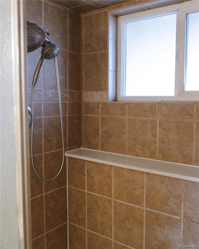 bathroom with plenty of natural light and a tile shower