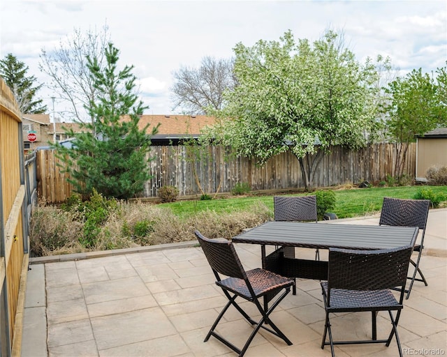 view of patio featuring a fenced backyard and outdoor dining space