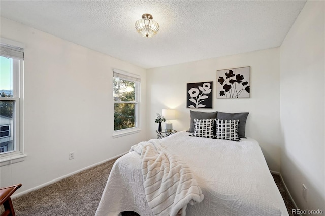 bedroom with carpet flooring and a textured ceiling