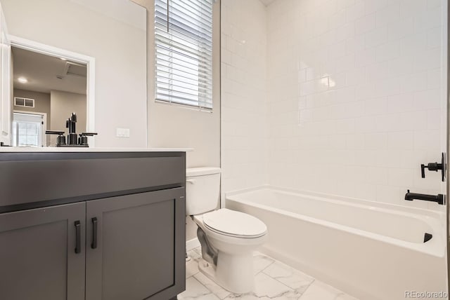 full bathroom featuring vanity, toilet, and shower / washtub combination