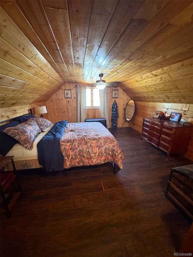 36 Hilltop Dr, Walden, CO 80480 - bedroom featuring wood ceiling, wood walls, vaulted ceiling, and wood finished floors