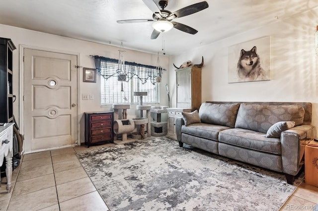 4940-42 W 9th Ave W, Denver, CO 80204 - living area featuring ceiling fan and light tile patterned floors
