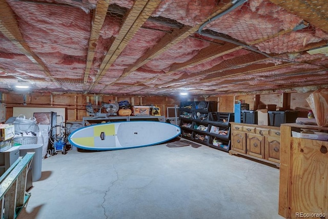 view of unfinished basement