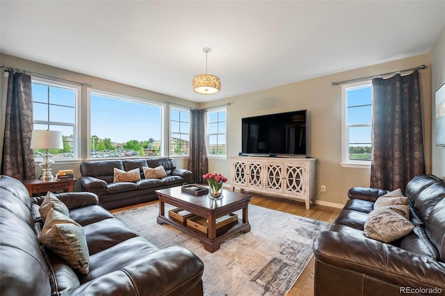10705 Pinewalk Way, Highlands Ranch, CO 80130 - living area featuring healthy amount of natural light, wood finished floors, and baseboards