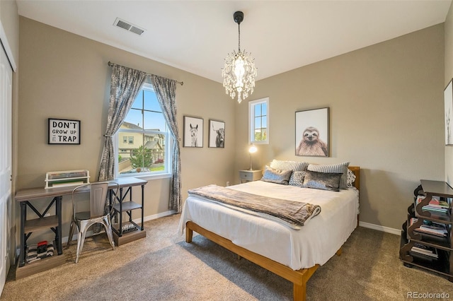 10705 Pinewalk Way, Highlands Ranch, CO 80130 - carpeted bedroom featuring multiple windows, baseboards, and a chandelier