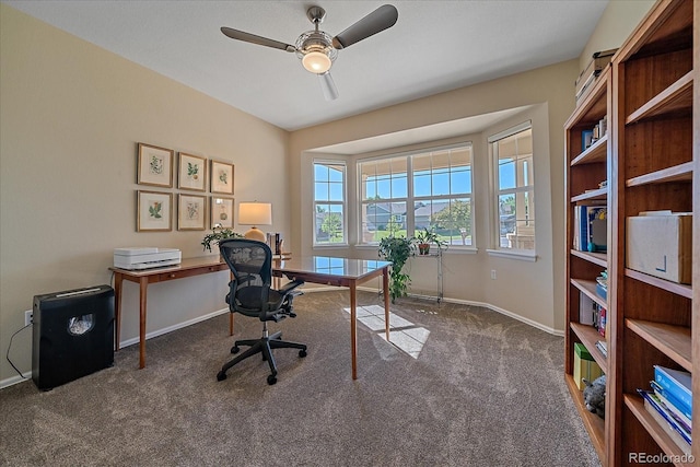 23425 E Otero Dr, Aurora, CO 80016 - carpeted home office featuring baseboards and a ceiling fan