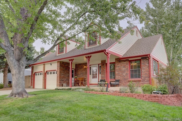 view of front of home featuring covered porch and a front yard