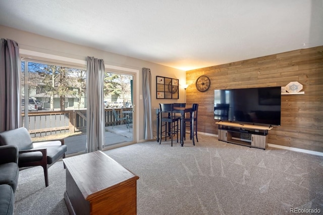 933 Straight Creek Dr Unit 101, Dillon, CO 80435 - living room featuring carpet flooring and wood walls