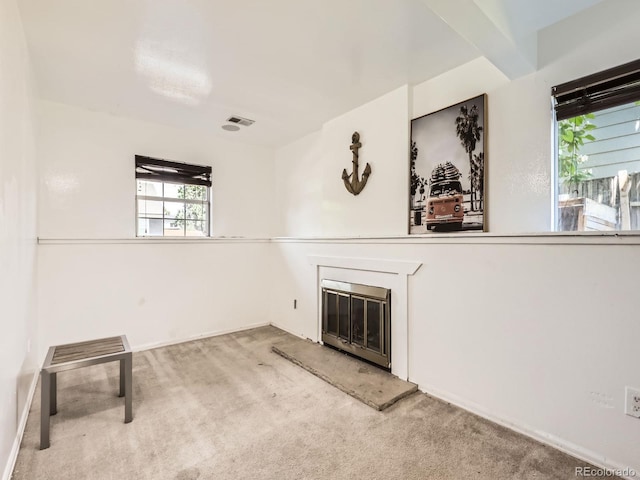 1956 Cathay St, Aurora, CO 80011 - unfurnished living room with carpet floors and a glass covered fireplace