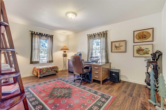 office with dark hardwood / wood-style flooring