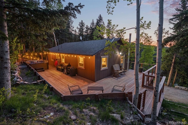 375 Castlewood Dr, Evergreen, CO 80439 - view of deck at dusk