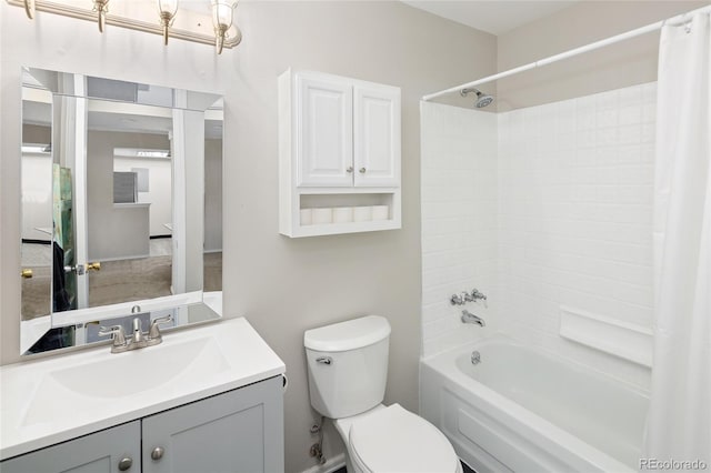 full bathroom featuring toilet, vanity, and shower / tub combo with curtain