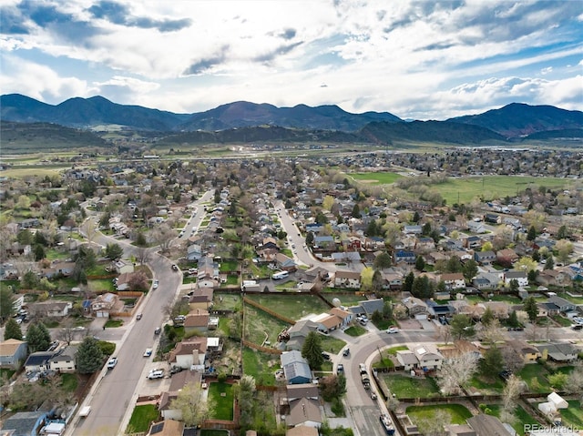 bird's eye view featuring a residential view and a mountain view